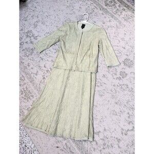 Due Per Due Skirt Set Cardigan Sweater Floral Embroidery Green Spring Summer